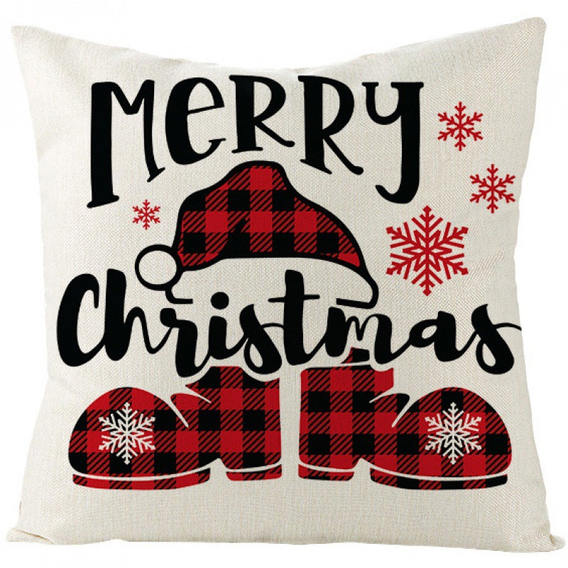 Christmas Pillow Cover Red Black Grid Christmas Sofa Cushion Cover Linen Nordic Pillow Cover