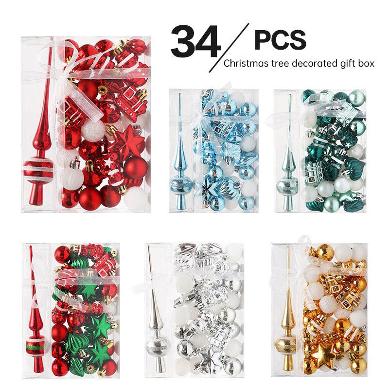 Christmas ornaments 34PCS painted Christmas ball set gift bag mini Christmas tree pendant