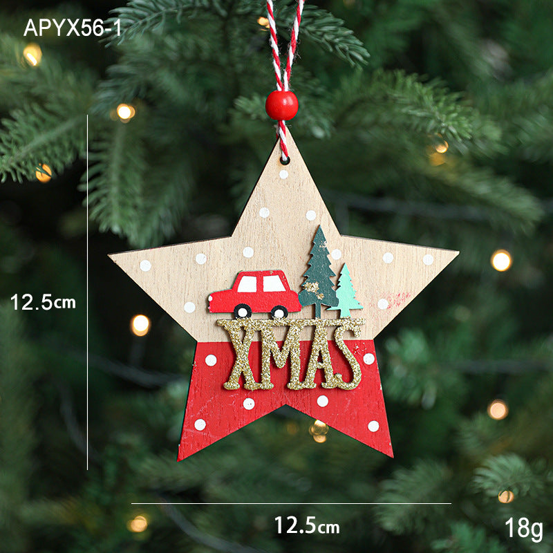 Christmas Pendant Wooden Star Pentagram Love Christmas Decoration Colorful Christmas Tree Decoration Atmosphere Arrangement