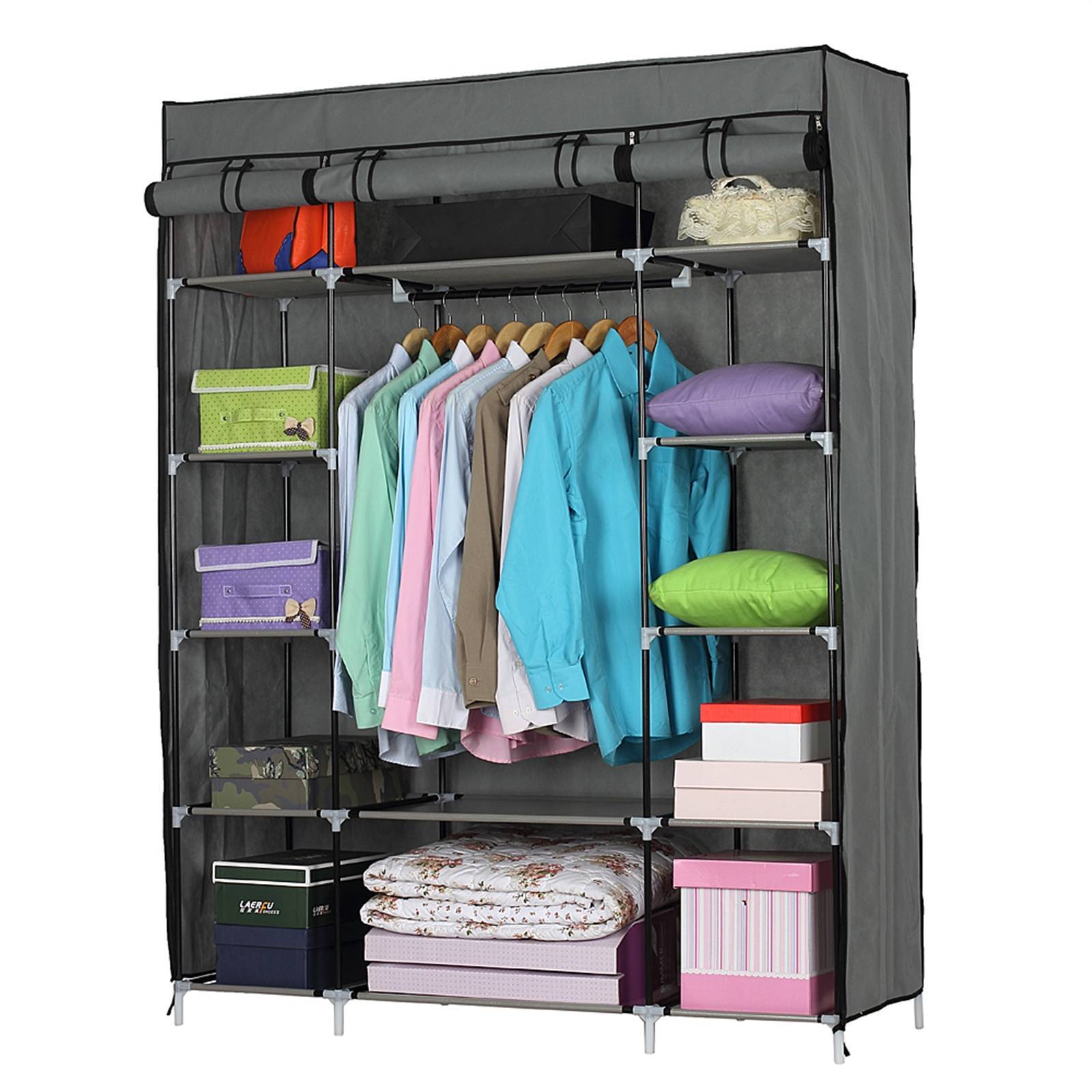 5-Layer Portable Closet Storage Organizer Wardrobe Clothes Rack With Shelves
