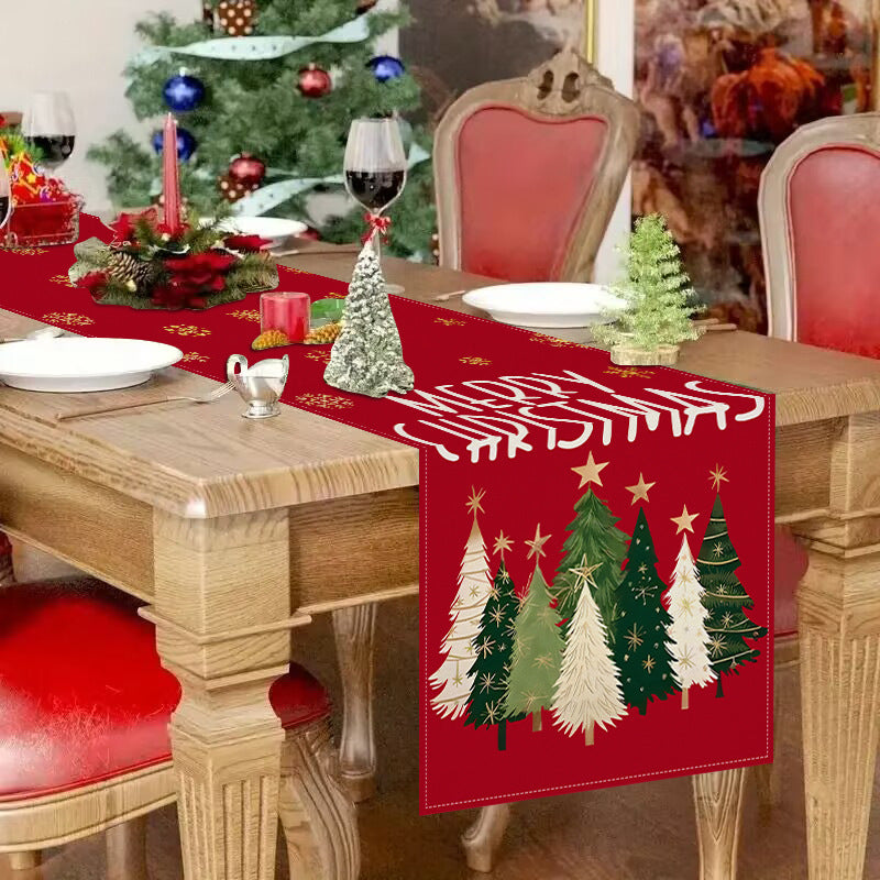 Christmas Tree Printed Table Flag Christmas Day Party Living Room Kitchen Decoration Tablecloth Tea Flag