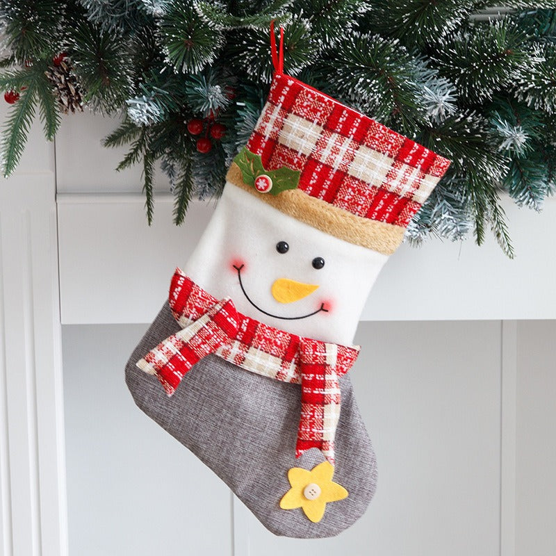 Linen Large Cartoon Christmas Socks Christmas Gift Bag Decorative Pendant Candy Bag Children's Gift
