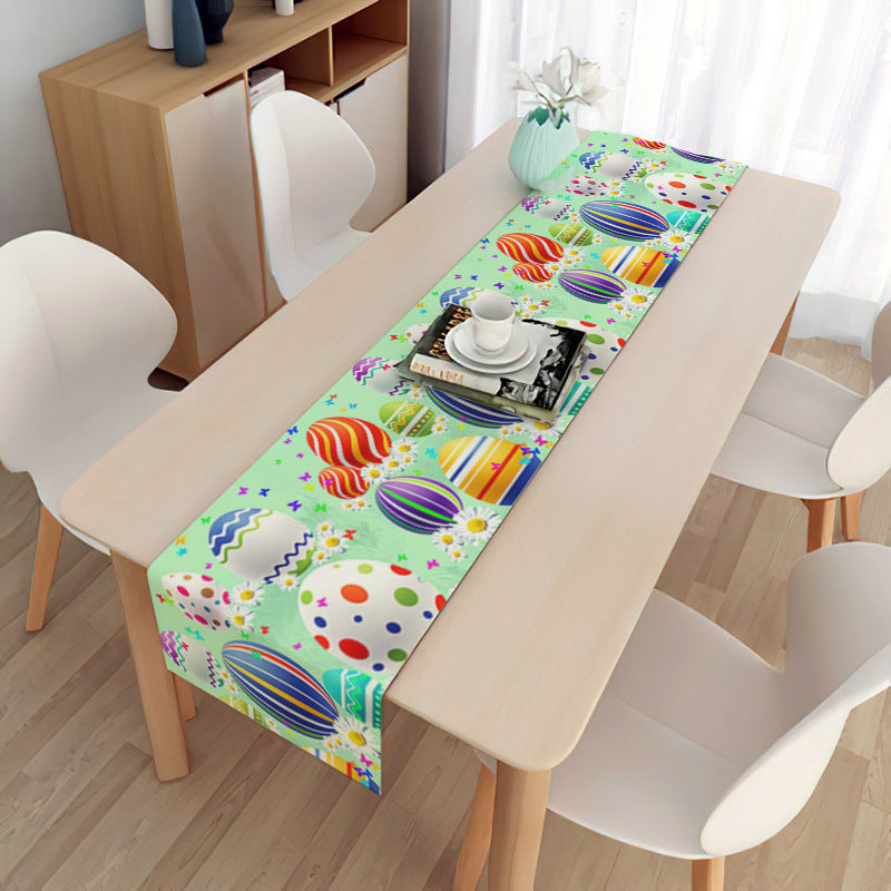 Easter Table Runner Party Decoration Dining Egg Rabbit Tablecloth Linen Double Layer Flag