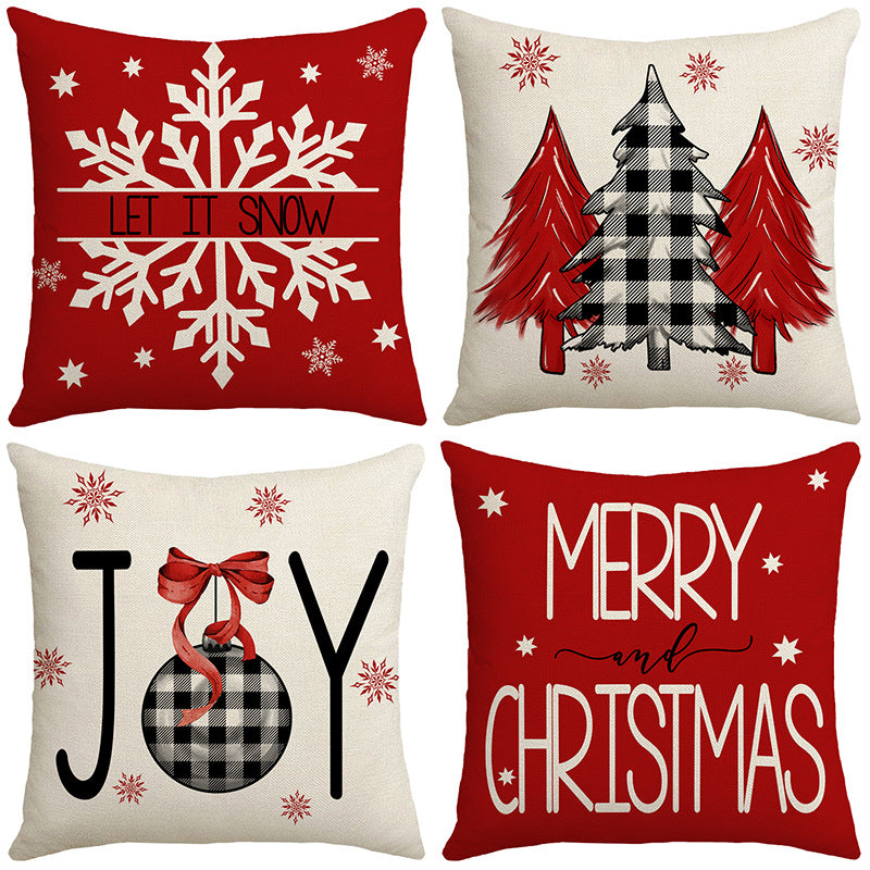 Christmas Pillow Red Christmas Tree Snowflake Home Decoration Pillow Set