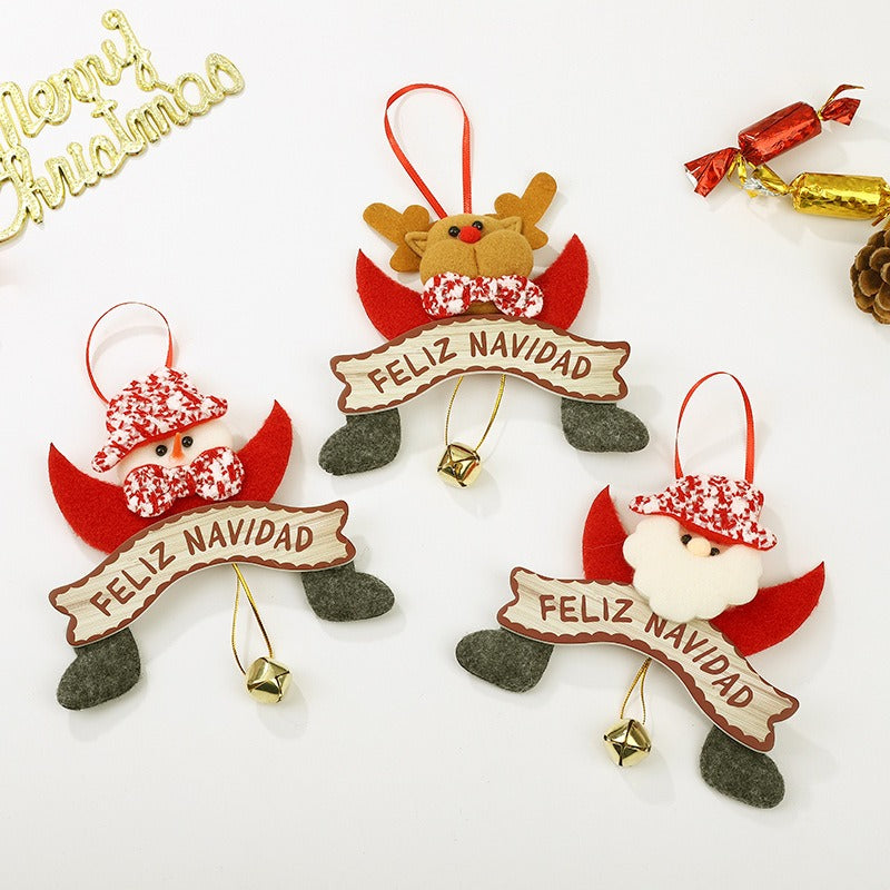 New Christmas Pendant Cute Cartoon Santa Claus Elk Decoration Christmas Tree Bell Pendant