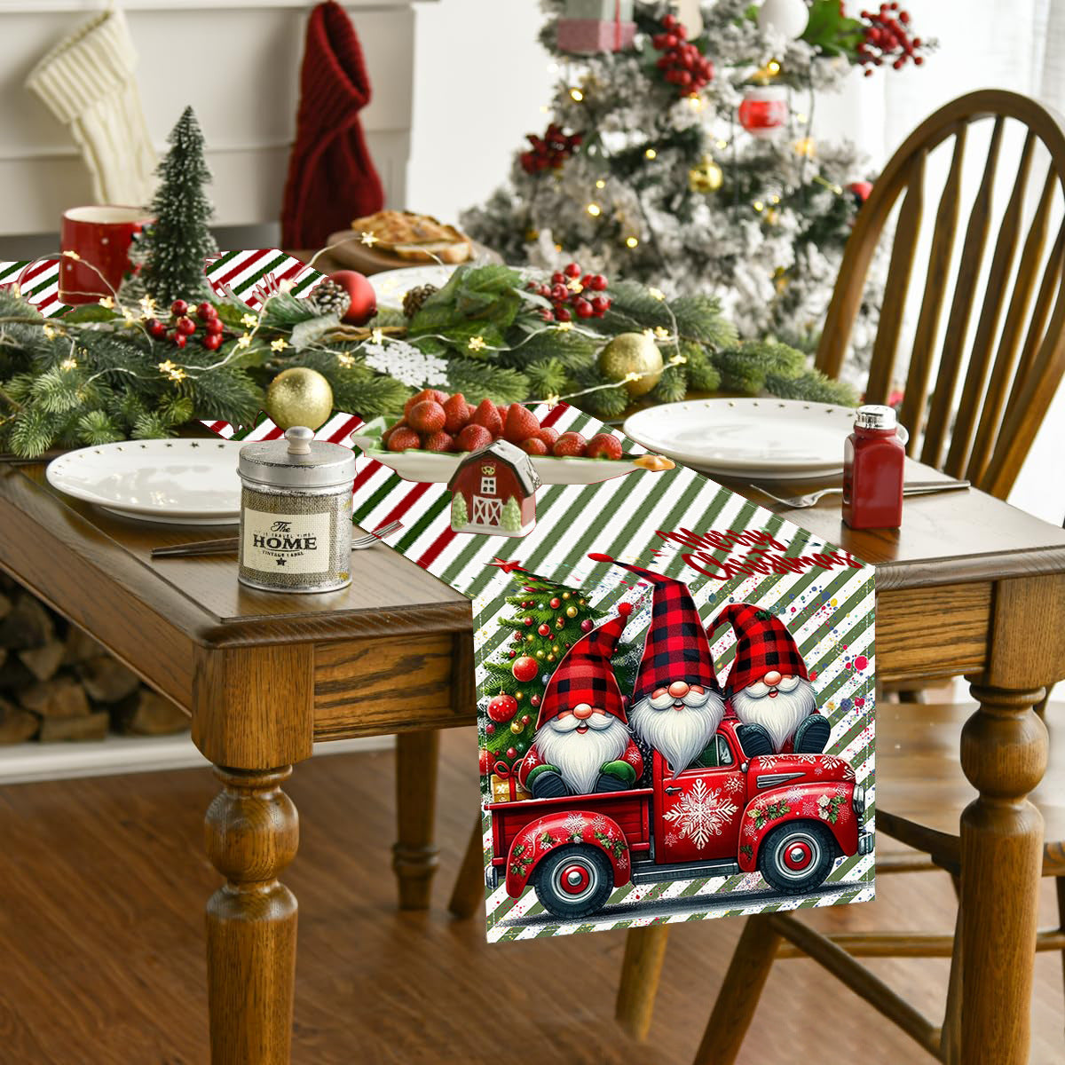 Christmas Dwarf Printed Table Flag New White Hemp Table Decoration Tablecloth Christmas Decoration Tablecloth Mat