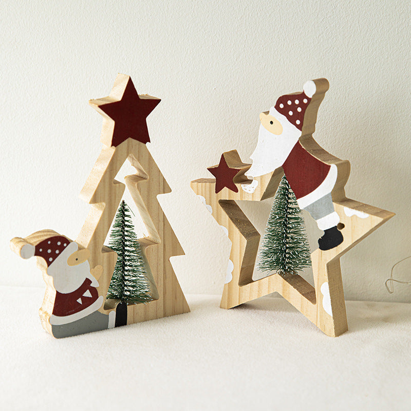 Christmas Creative Decorations Santa Claus Wooden Pentagram Ornament Gift Christmas Gift