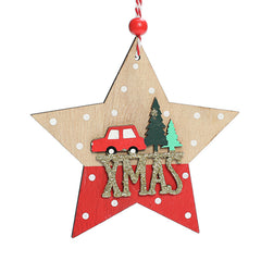 Christmas Pendant Wooden Star Pentagram Love Christmas Decoration Colorful Christmas Tree Decoration Atmosphere Arrangement