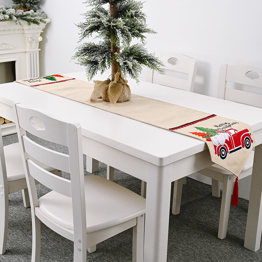Christmas New Decorative Products Forest Elderly Car Table Flag Imitation Linen Creative Christmas Table Decoration