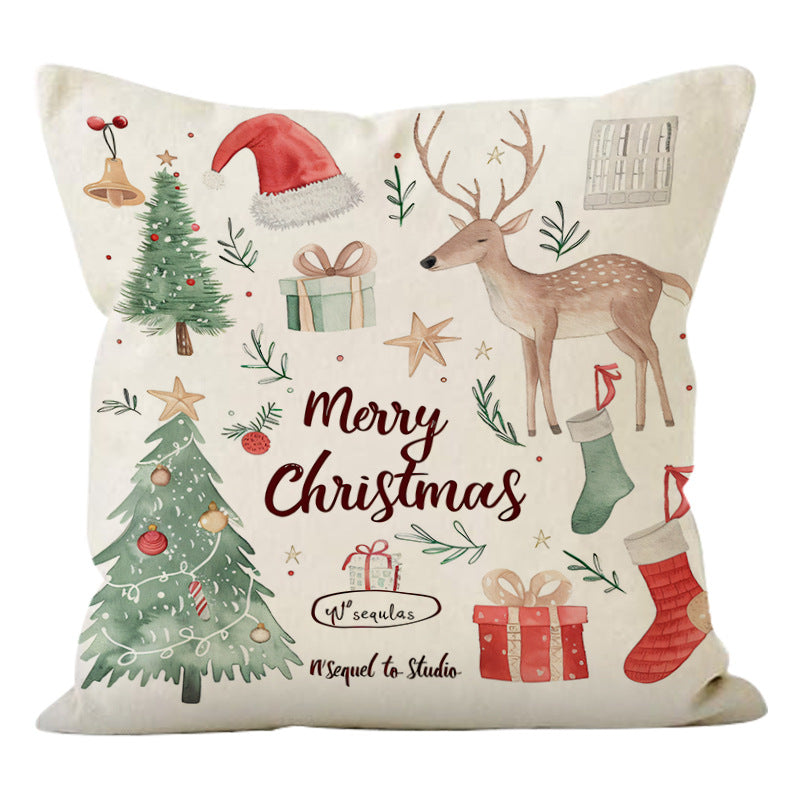 Christmas Socks Printed Pillow Cover Christmas Reindeer Linen Pillowcase Living Room Bedroom Decoration