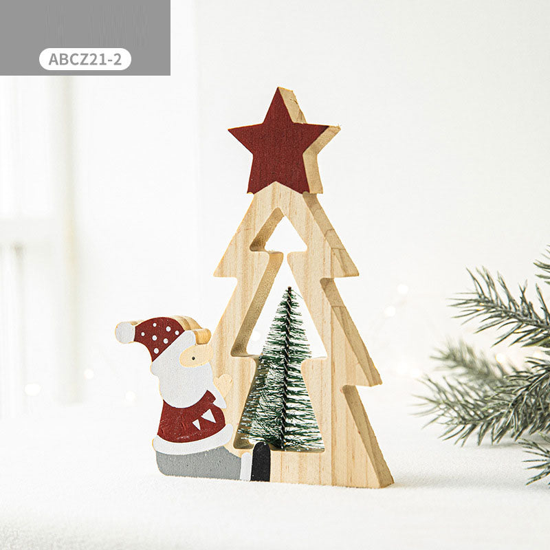 Christmas Creative Decorations Santa Claus Wooden Pentagram Ornament Gift Christmas Gift