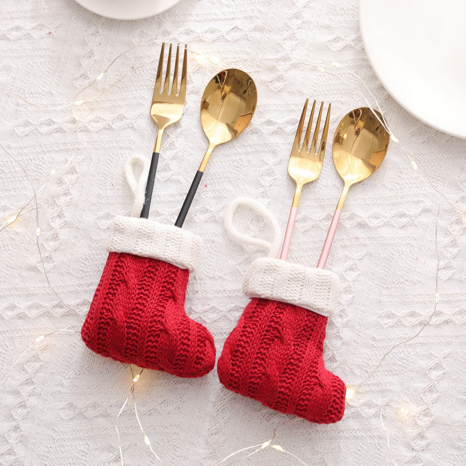 Christmas Decoration Mini Knitted Socks Christmas Tableware Set Knife and Fork Set Socks Home Decoration Products