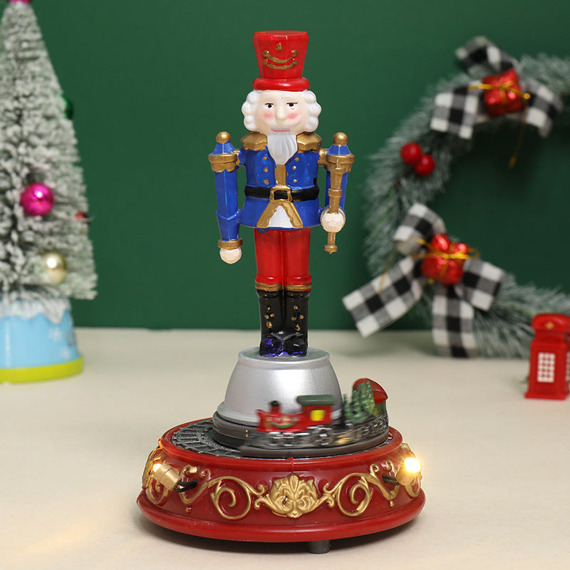Christmas Gift Luminous Music Resin Ornament Walnut Soldier Small Train House Christmas Ornament