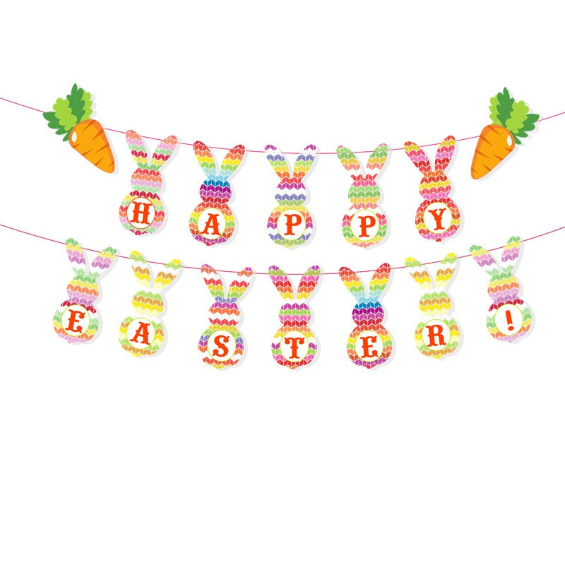 New Easter Party Cartoon Bunny Flag Pulling Easter Festival Theme Decoration Banner Flower Pulling