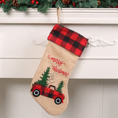 Saint Red Black Checkered Christmas Socks Pendant Car Christmas Tree Candy Socks Gift Bag Christmas Decorations