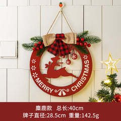 Christmas decoration wooden flower wreath Christmas wooden welcome doorplate decoration flower wreath door ring