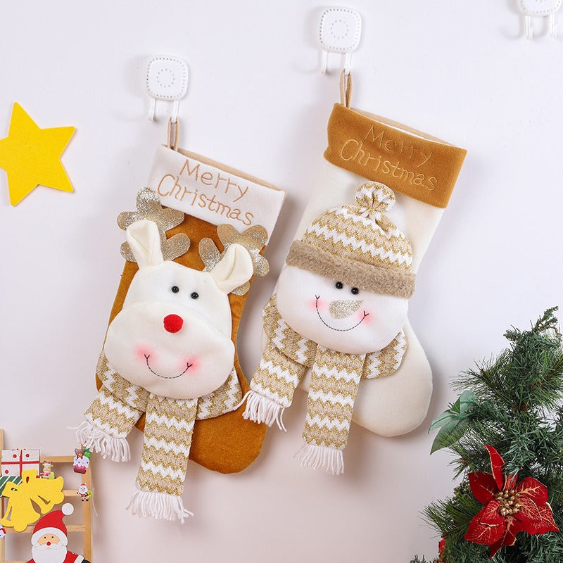 New Christmas Candy Bag Gift Bag Cute Cartoon Big Head Elderly Snowman Elk Christmas Socks Decoration