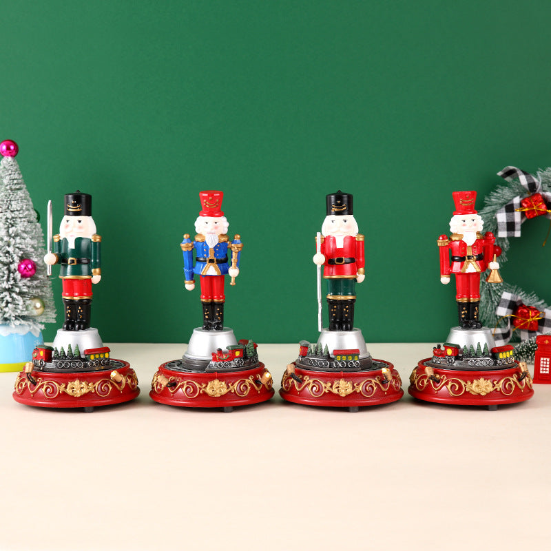 Christmas Gift Luminous Music Resin Ornament Walnut Soldier Small Train House Christmas Ornament
