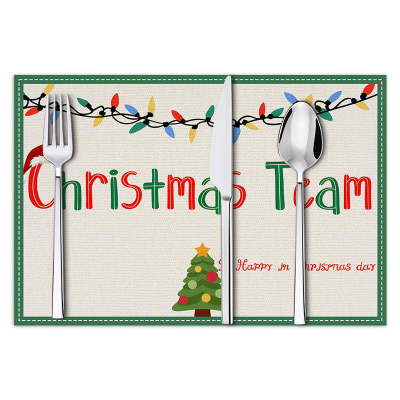 Christmas linen placemats holiday party decorations insulation mats linen Christmas tree printed coasters