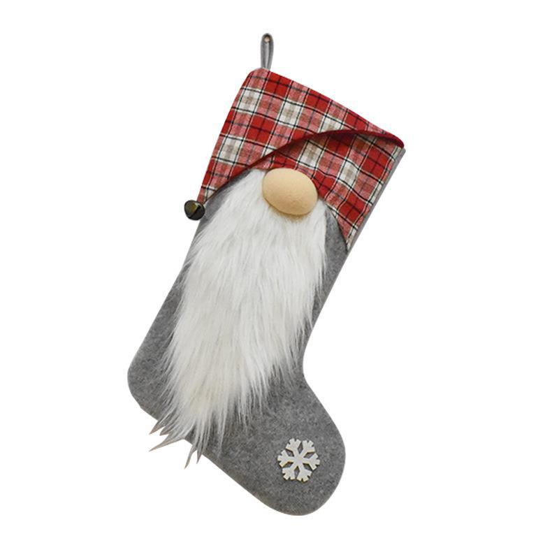 New Christmas Decorations Checkered Cloth Red Grey Faceless Doll Christmas Socks Christmas Children's Gift Socks