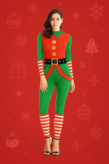 Belt Printed Jumpsuit Christmas Costume For Women