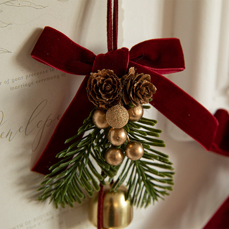 Christmas Pendant Small Bell Velvet Bow Christmas Tree Pinecone Scene Decoration Supplies Decorative Small Pendant