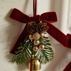 Christmas Pendant Small Bell Velvet Bow Christmas Tree Pinecone Scene Decoration Supplies Decorative Small Pendant