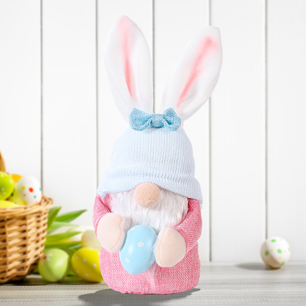 New Easter Decoration Ideas Rabbit Holding Egg Doll Ornament Pink Rabbit Ear Doll Gift