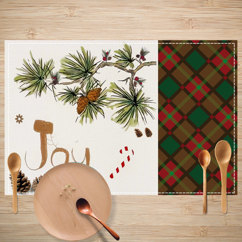 Christmas sled linen placemat Christmas colored checkered printed table mat restaurant decoration insulation mat
