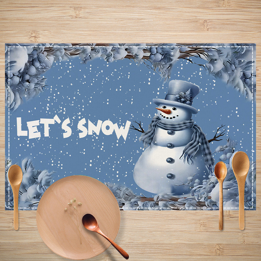 Christmas meal mat solid color snowman white linen printed table mat restaurant Christmas decoration insulation mat