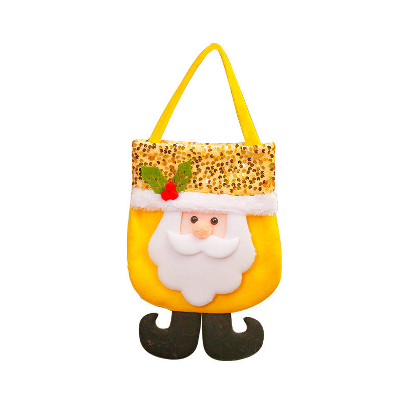 Christmas decoration items, yellow Santa Claus tote bag, glitter Christmas gift bag