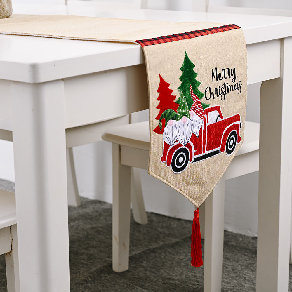 Christmas New Decorative Products Forest Elderly Car Table Flag Imitation Linen Creative Christmas Table Decoration