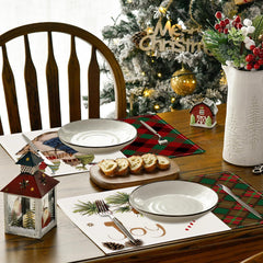 Christmas sled linen placemat Christmas colored checkered printed table mat restaurant decoration insulation mat