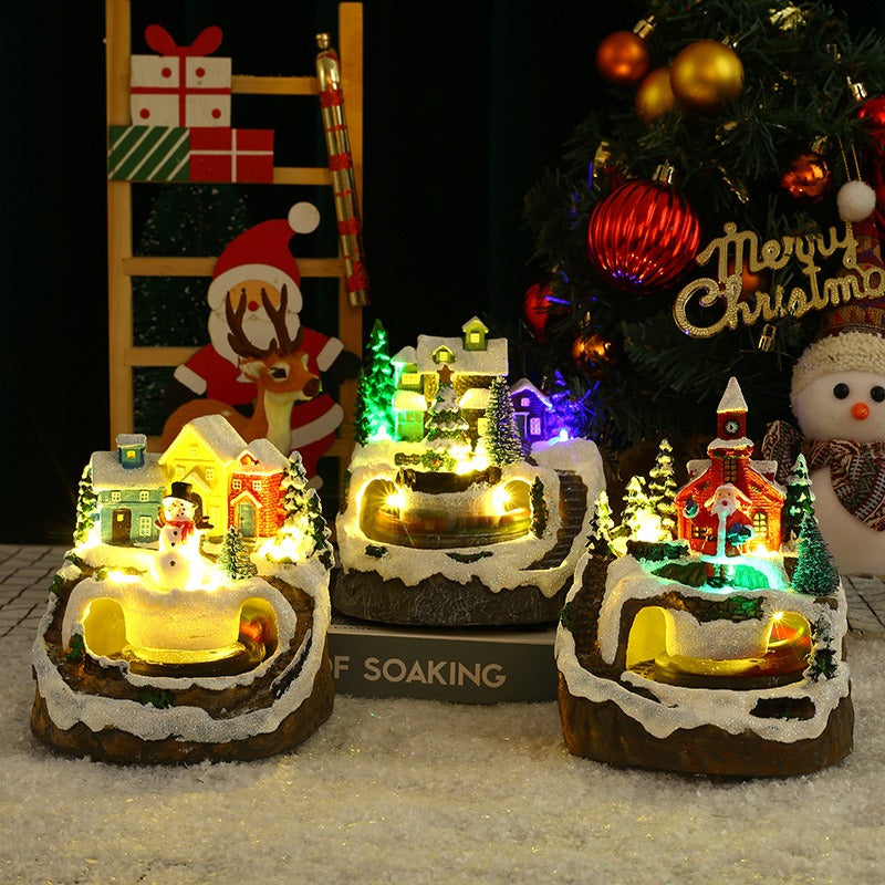 New music train will spin Christmas resin ornaments decorations Christmas gifts luminous houses