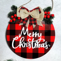 Christmas decoration wooden flower wreath Christmas wooden welcome doorplate decoration flower wreath door ring