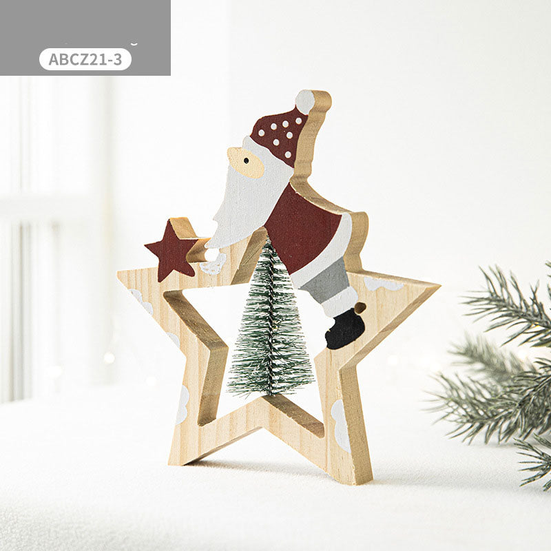 Christmas Creative Decorations Santa Claus Wooden Pentagram Ornament Gift Christmas Gift