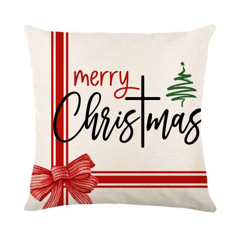 Christmas Pillow Cover Linen Printed Home Living Room Sofa Pillowcase Christmas Tree Cushion