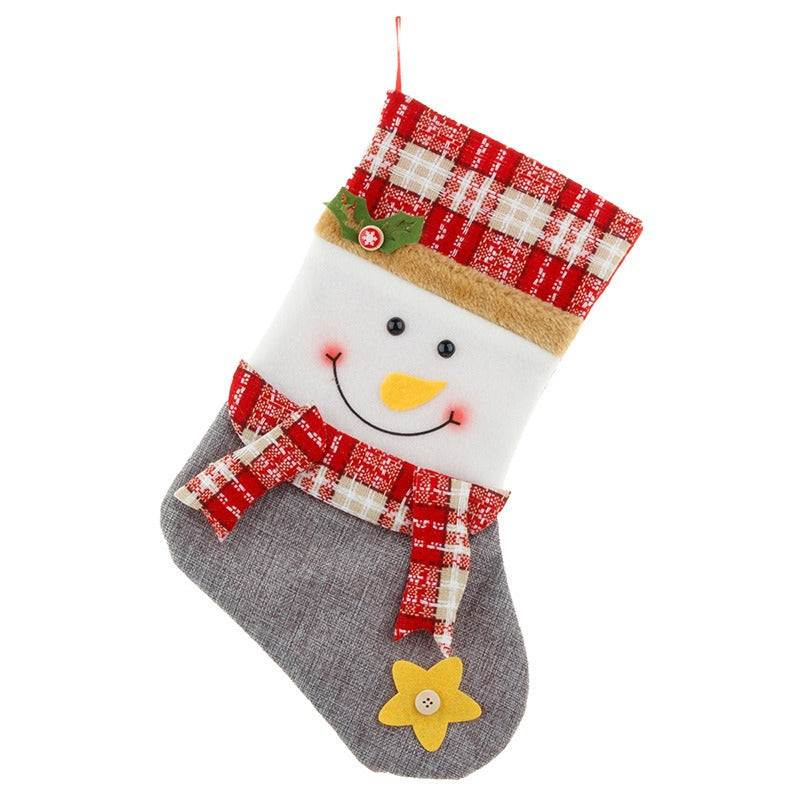 Linen Large Cartoon Christmas Socks Christmas Gift Bag Decorative Pendant Candy Bag Children's Gift
