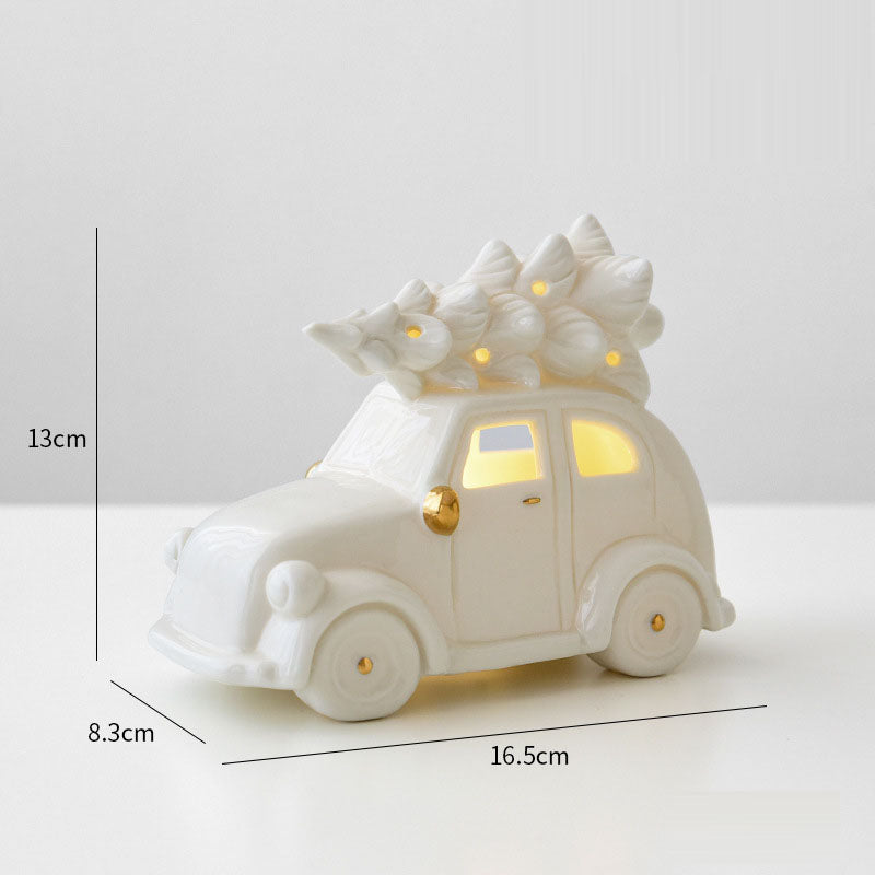 Christmas Gift Ceramic Christmas Snowman Car Desktop Home Decor Small Scene Decoration Props