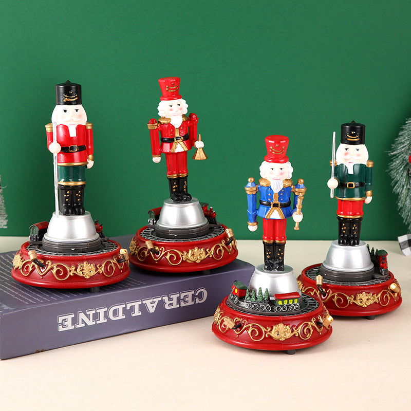 Christmas Gift Luminous Music Resin Ornament Walnut Soldier Small Train House Christmas Ornament