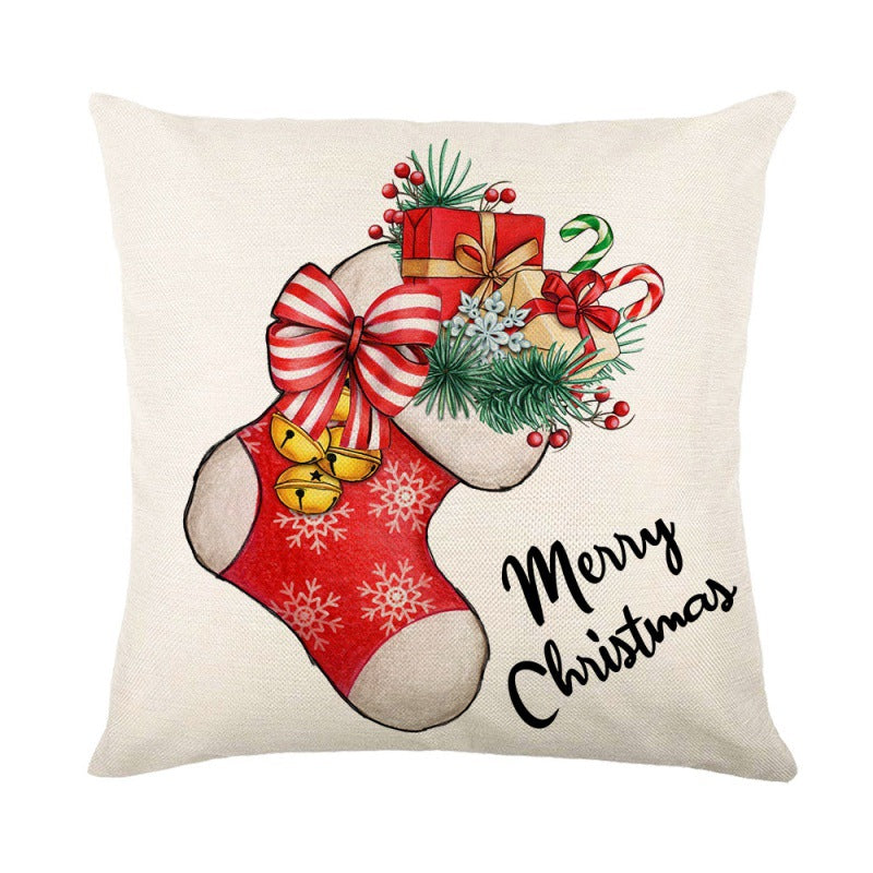 Christmas Pillow Cover Linen Printed Christmas Gift Home Sofa Cushion Cover Pillow
