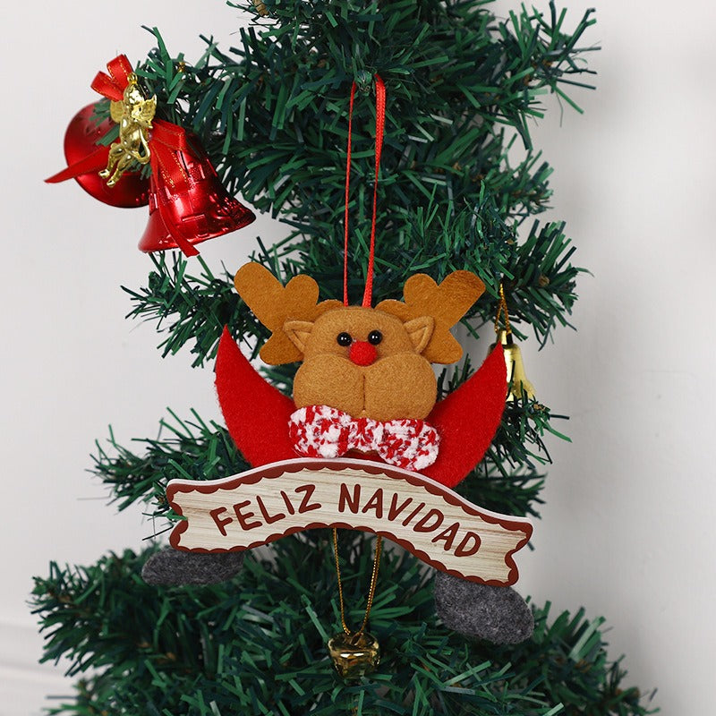New Christmas Pendant Cute Cartoon Santa Claus Elk Decoration Christmas Tree Bell Pendant