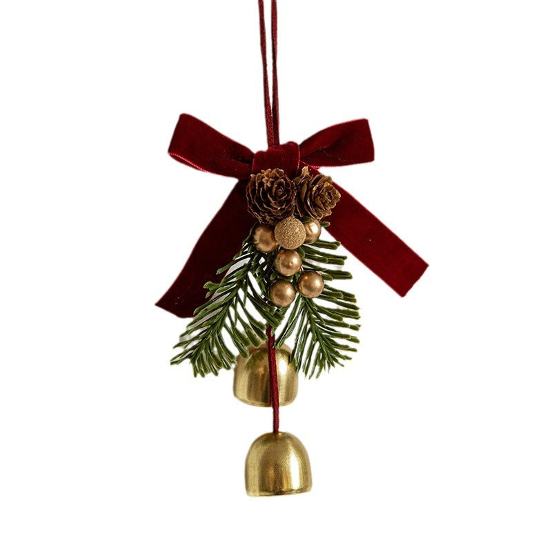 Christmas Pendant Small Bell Velvet Bow Christmas Tree Pinecone Scene Decoration Supplies Decorative Small Pendant