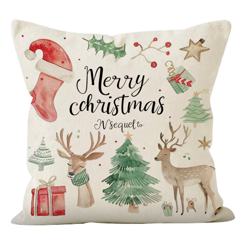 Christmas Socks Printed Pillow Cover Christmas Reindeer Linen Pillowcase Living Room Bedroom Decoration