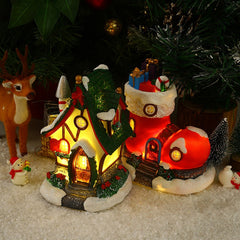 New Christmas decorations resin big house with music glowing house Christmas boots gift