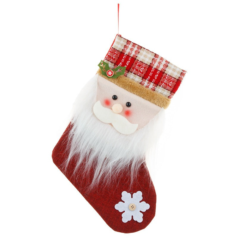 Linen Large Cartoon Christmas Socks Christmas Gift Bag Decorative Pendant Candy Bag Children's Gift