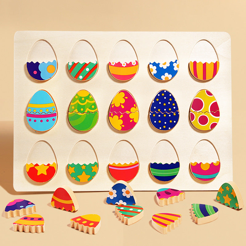 Children's Fun Puzzle Easter Egg Color Shape Matching Color Pattern Cognitive Early Education Thinking Logic Wooden Toys