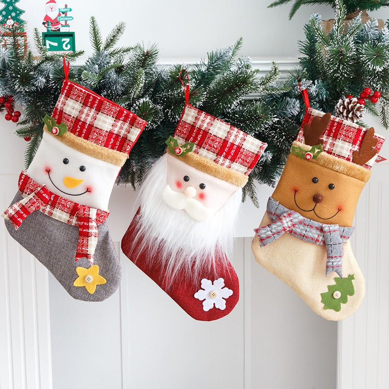 Linen Large Cartoon Christmas Socks Christmas Gift Bag Decorative Pendant Candy Bag Children's Gift