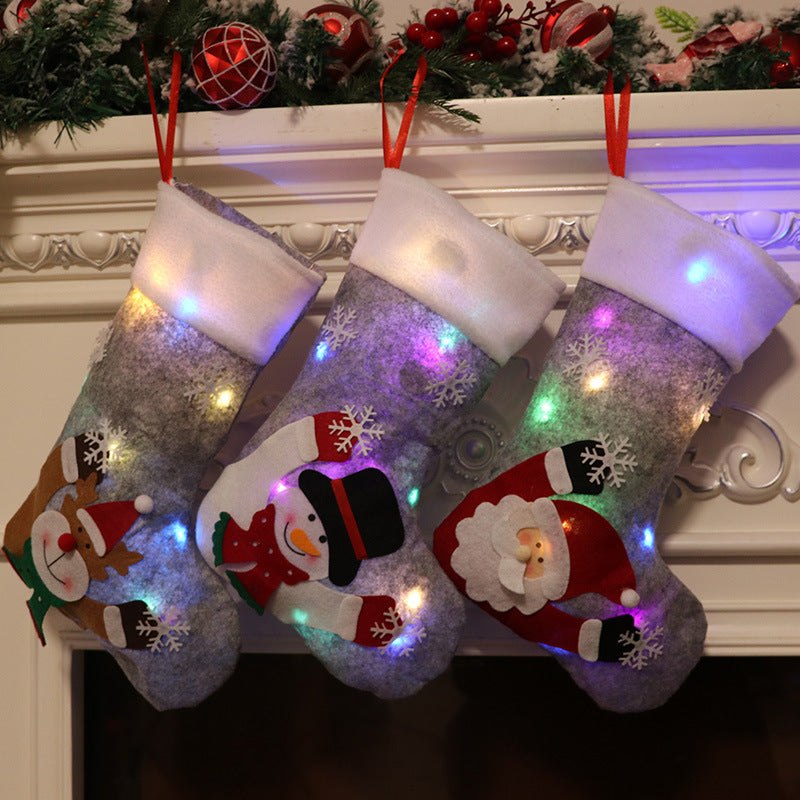 Christmas Socks Gift Bag Grey Christmas Decorative Candy Bag Christmas Tree Pendant