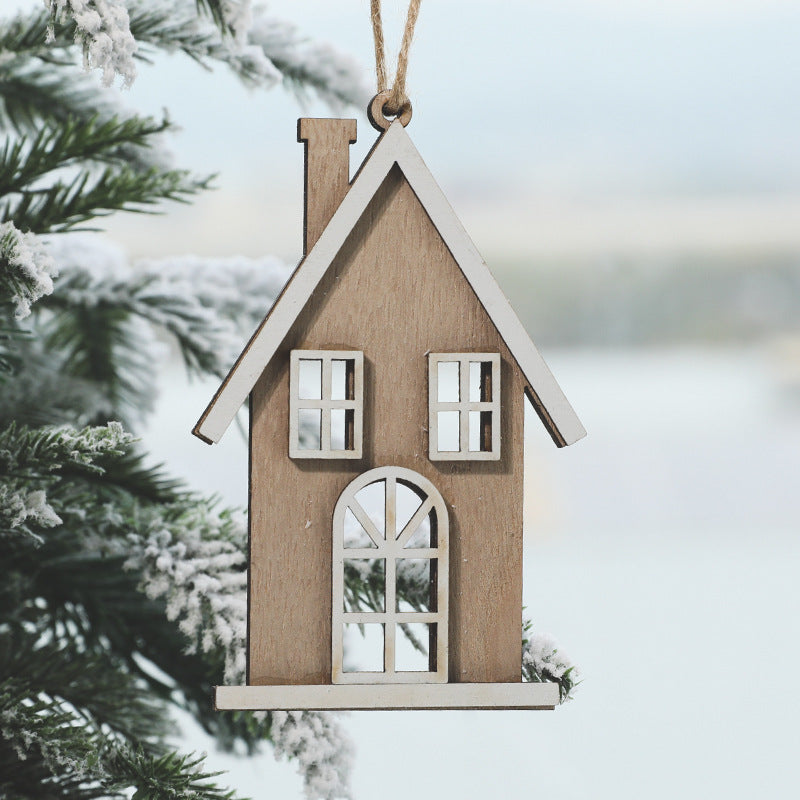 Christmas New Products Christmas Tree Small House Wooden Creative Small Pendant Hanging Decoration Christmas Decorations Gifts